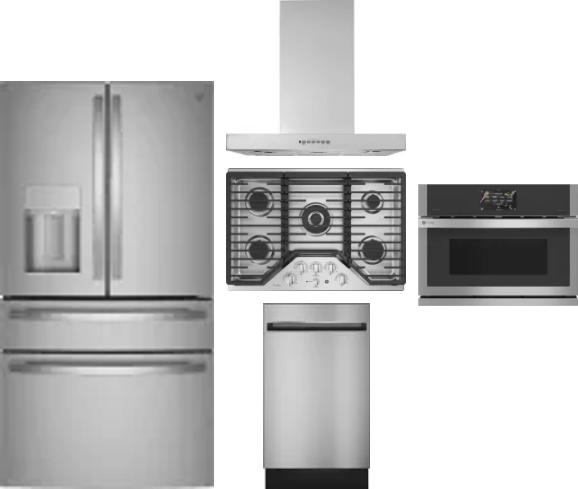 5 Piece Package Includes Refrigerator, Cooktop, Wall Oven, Hood And Dishwasher